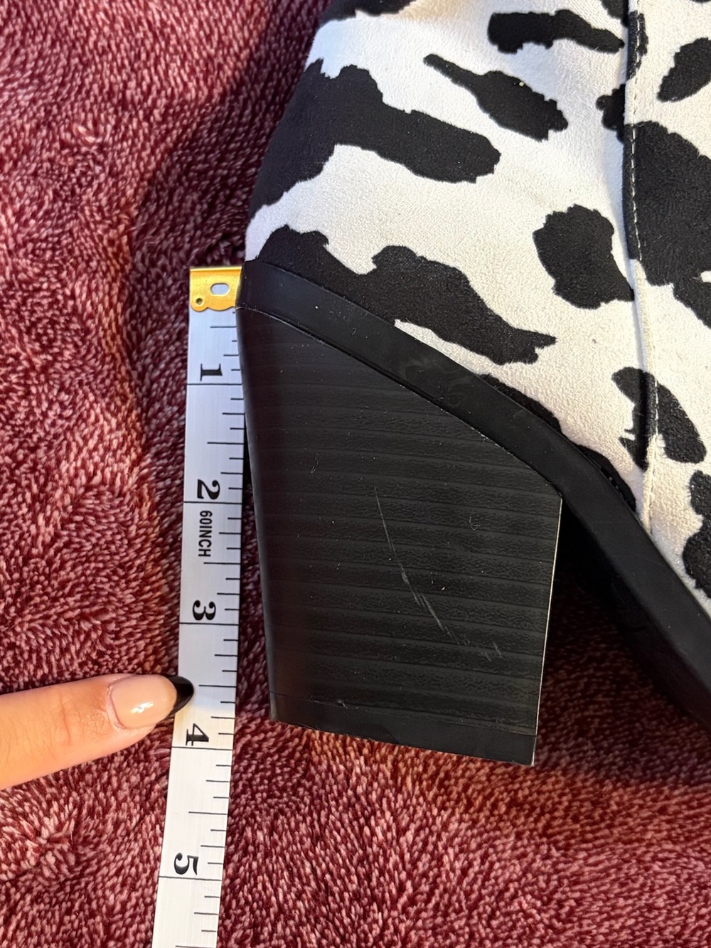 BAMBOO Black & White Cow Print Pointed Ankle Boots - Picture 5 of 7